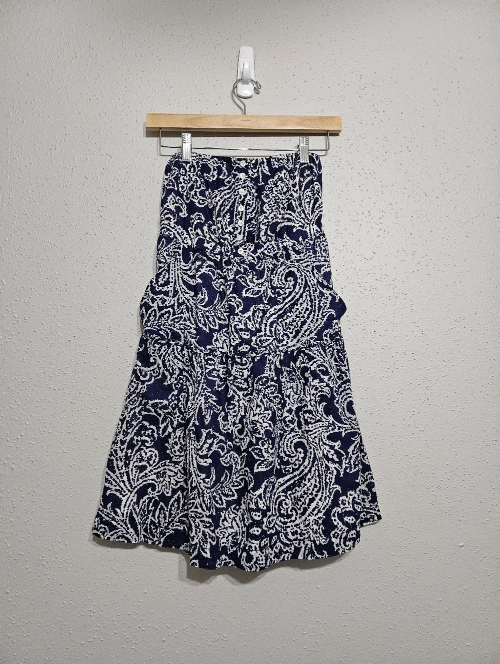 American Eagle Strapless Paisley Cotton Dress XS 0 Blue White Cotton Boho Lined